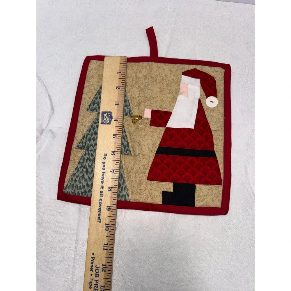 Handmade Quilted Christmas Pot Holder Santa Claus Tree Folk Art Holiday Decor